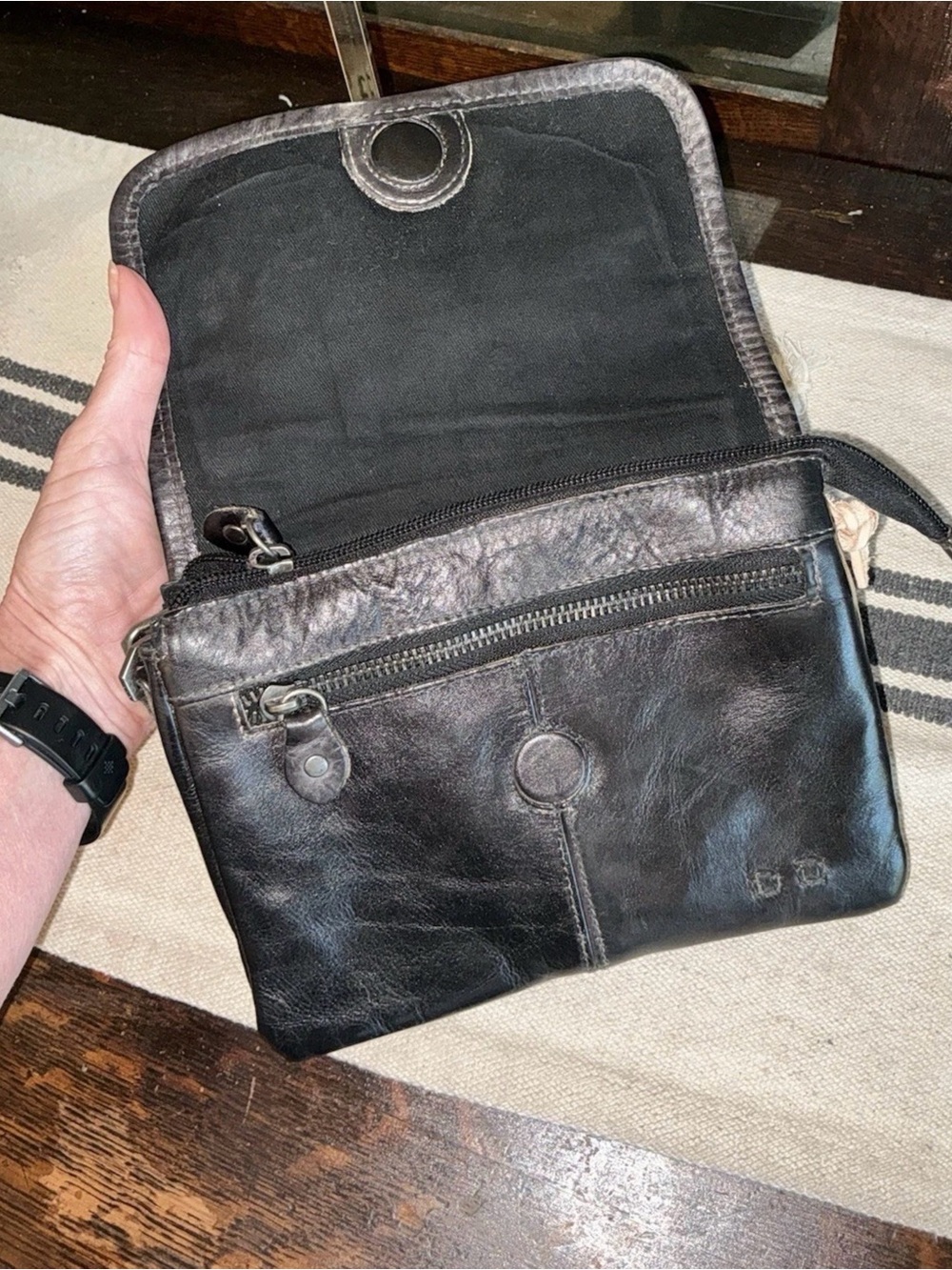 NWT Bed Stu Leather Ziggy Clutch Crossbody Belt Bag Black Rustic MSRP $210 - Picture 6 of 16